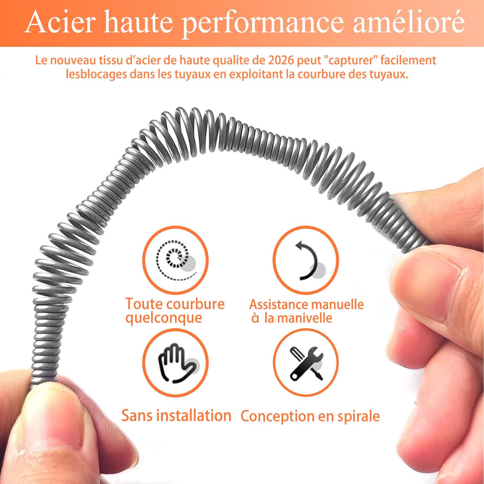 Furet Déboucheur canalisation 10M-Furet Plomberie Parfait pour Déboucher tous les Types de Canalisations, Retirer les Bouchons, Cheveux Et Autres Saletés Furet Plomberie