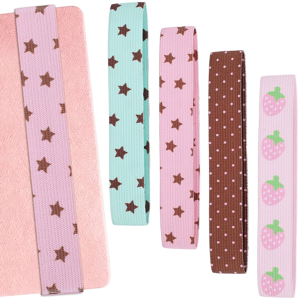 CRASPIRE 4Pcs Notebook Elastic Strap Strawberry Stars Polka Dots Pink Green