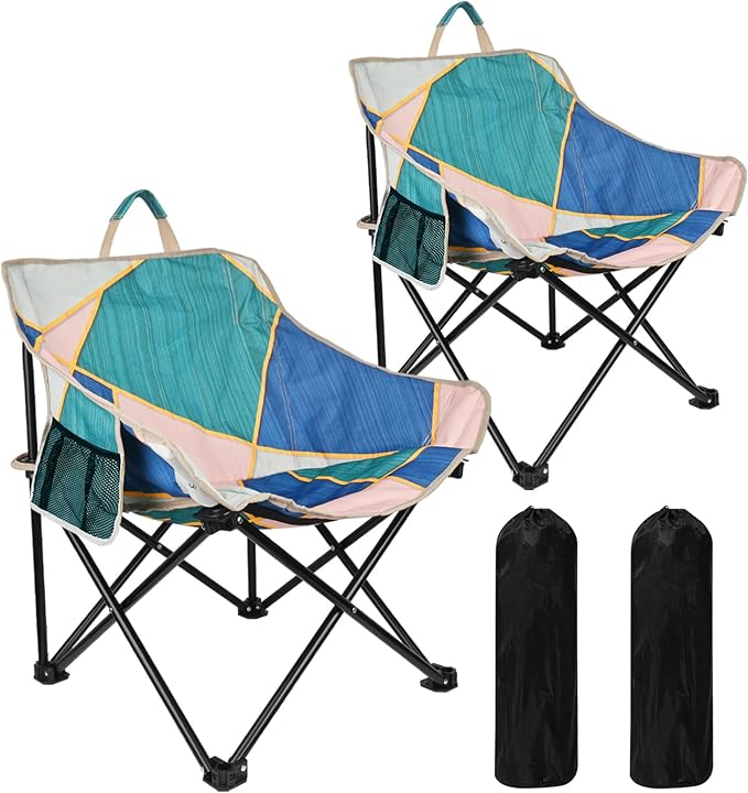 SHANQUAN 2 Pack Folding Camping Chair, Compact Camp Chair,Outdoor Lawn Portable Lightweight Backpacking Chair with Carrying Bag for Outdoor Camp,Travel,Beach,Picnic,Fishing, Hiking (Beige)