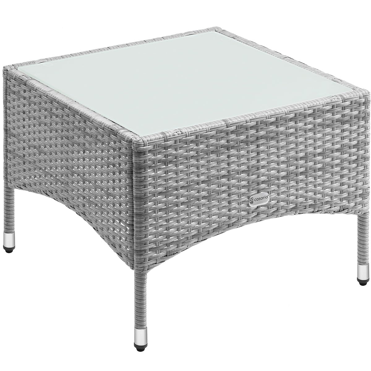 CASARIA® Square Poly Rattan Garden Coffee Side Table | Weatherproof With Glass Top | 58x58x42cm | Height Adjustable Feet | Indoor Outdoor Patio Terrace Balcony Conservatory Furniture | Grey