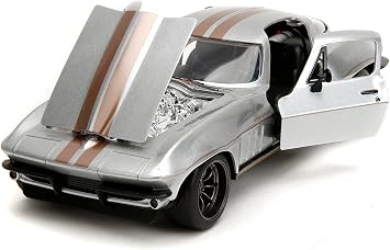 Jada Big Time Muscle 1:24 1966 Chevrolet Corvette Stingray Die-Cast Car, Toys for Kids and Adults(Silver)