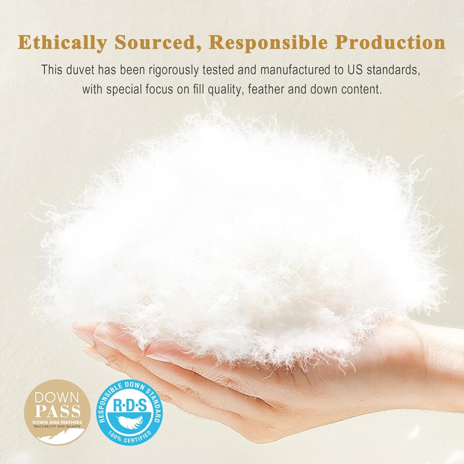 Feather Down Comforter Queen Size, Luxury Extra-Fluffy Duvet Insert, All Season Bed Comforter with Ultra-Soft Organic Cotton Case (90x90 Inch, Ivory White) - Image 6