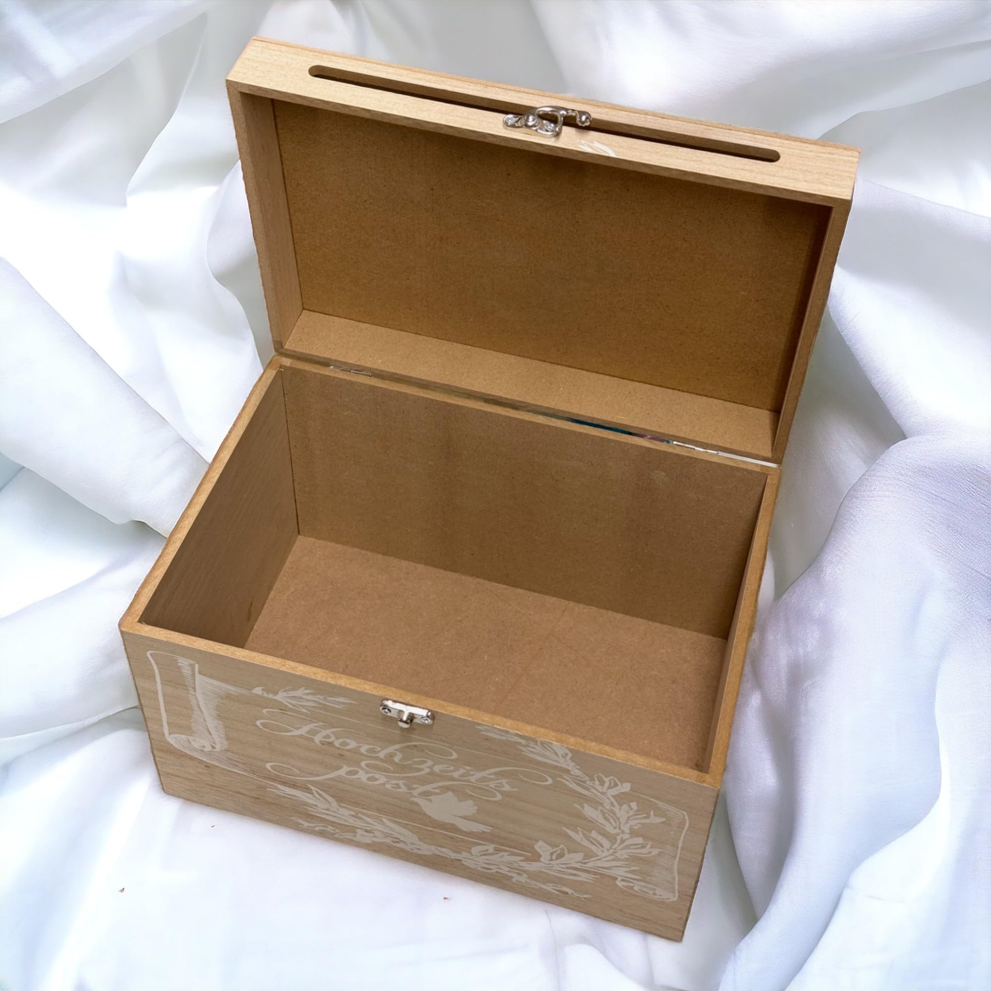 MIJOMA Hochzeitsbriefkasten aus Holz – Kartenbox für Geldgeschenke & Glückwünsche – Hochzeitspost Box mit Schlitz & Schloss – Dekoration & Erinnerungsbox für das Brautpaar