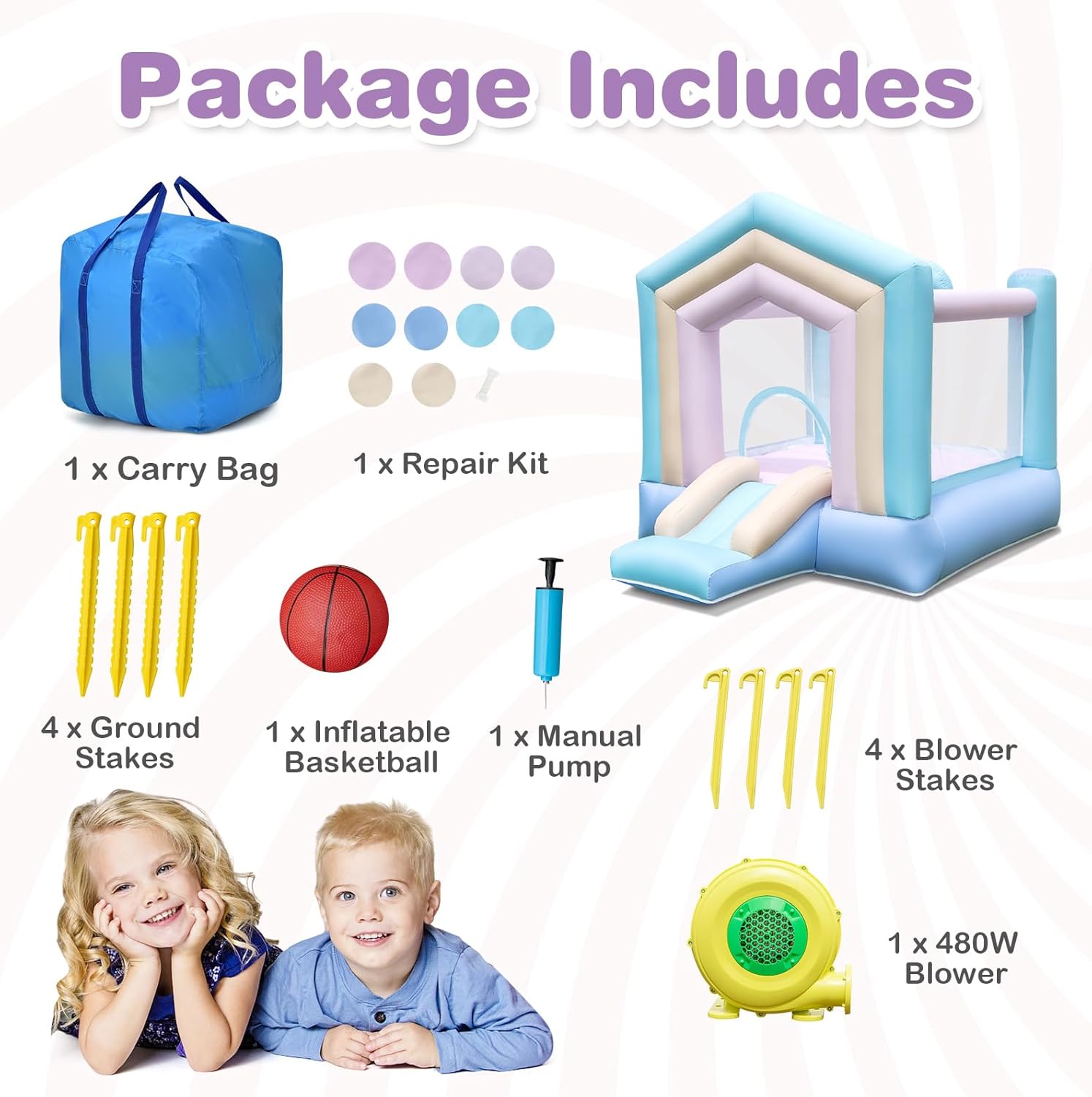 BOUNTECH Inflatable Bounce House, Dream Cotton Bouncy House for Kids 5-12 Indoor Outdoor Family with Blower, Large Jumping Area, Slide, Portable Backyard Bouncer Castle Boys Girls Birthday Party Gifts