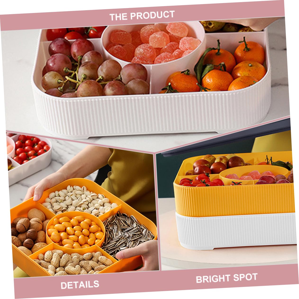 BESTOYARD 1pezzi Contenitore Snack Multifunzionale Con Coperchio Per Frutta e Snack Vassoio Riutilizzabile Per Feste e Nic Per Antipasti e Dolci