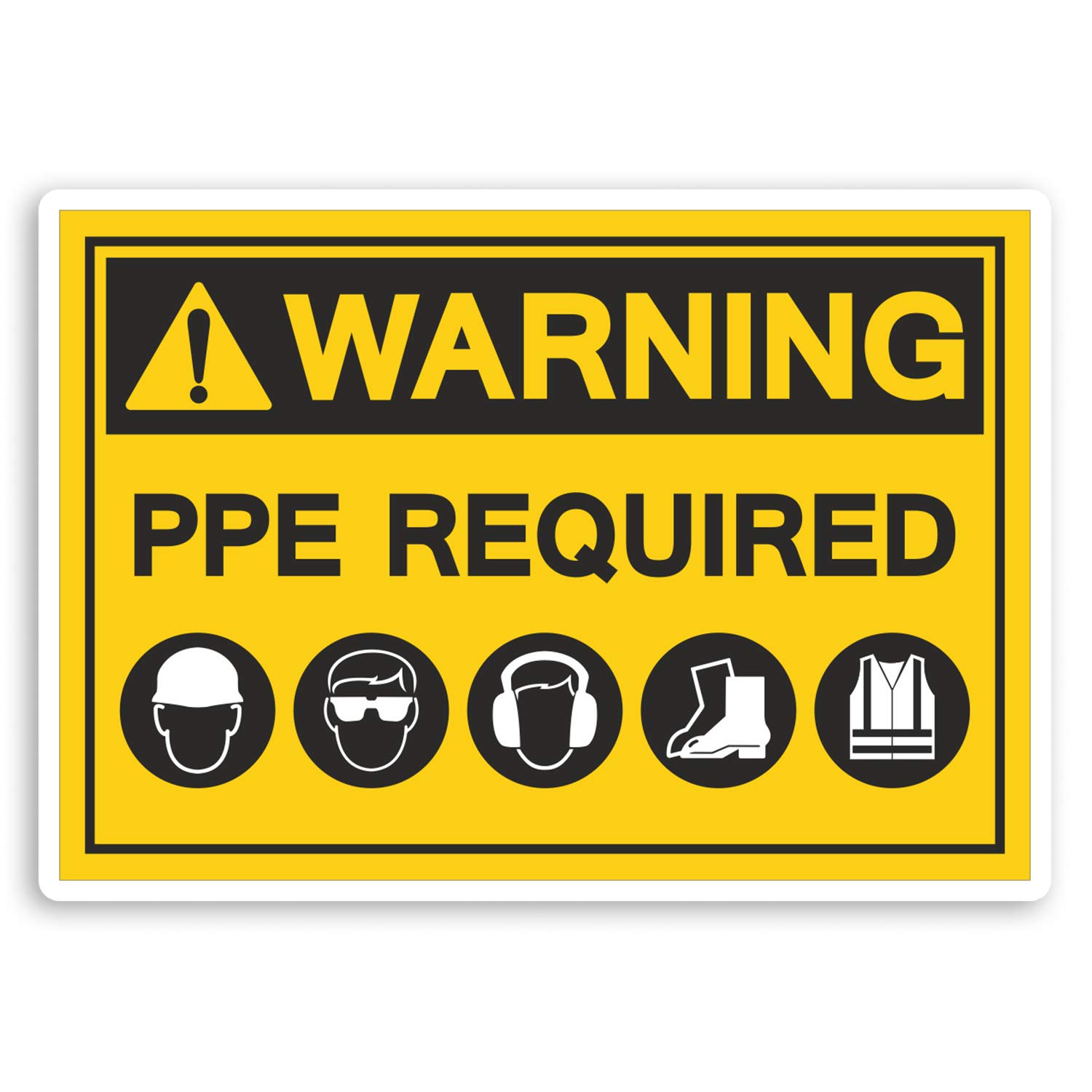 2 x 10cm Warning PPE Required Vinyl Stickers - H&S Office Shop Sticker #31650 (10cm Wide)