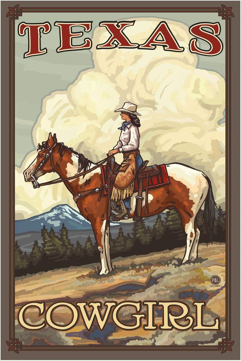 Texas Summer Cowgirl Giclee Art Print Poster from Original Travel Artwork by Artist Paul A. Lanquist 12" x 18"
