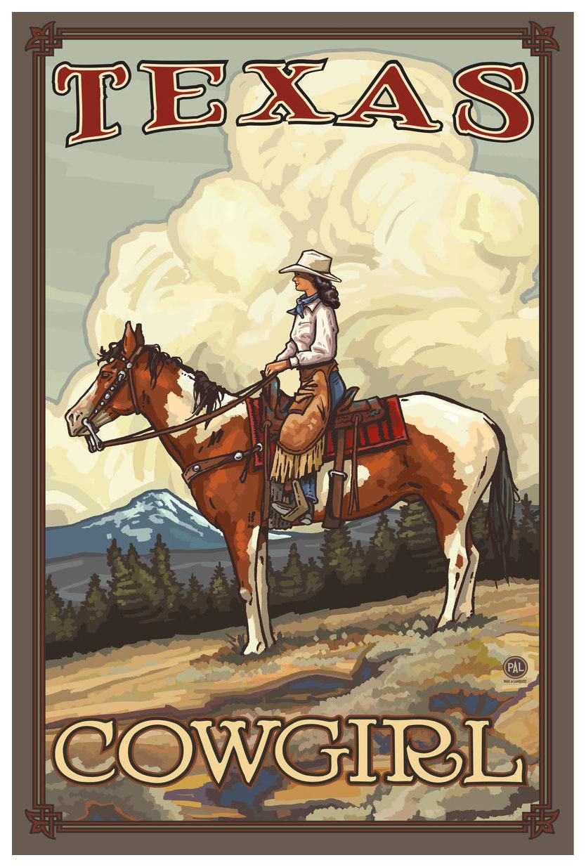 Texas Summer Cowgirl Giclee Art Print Poster from Original Travel Artwork by Artist Paul A. Lanquist 12" x 18"