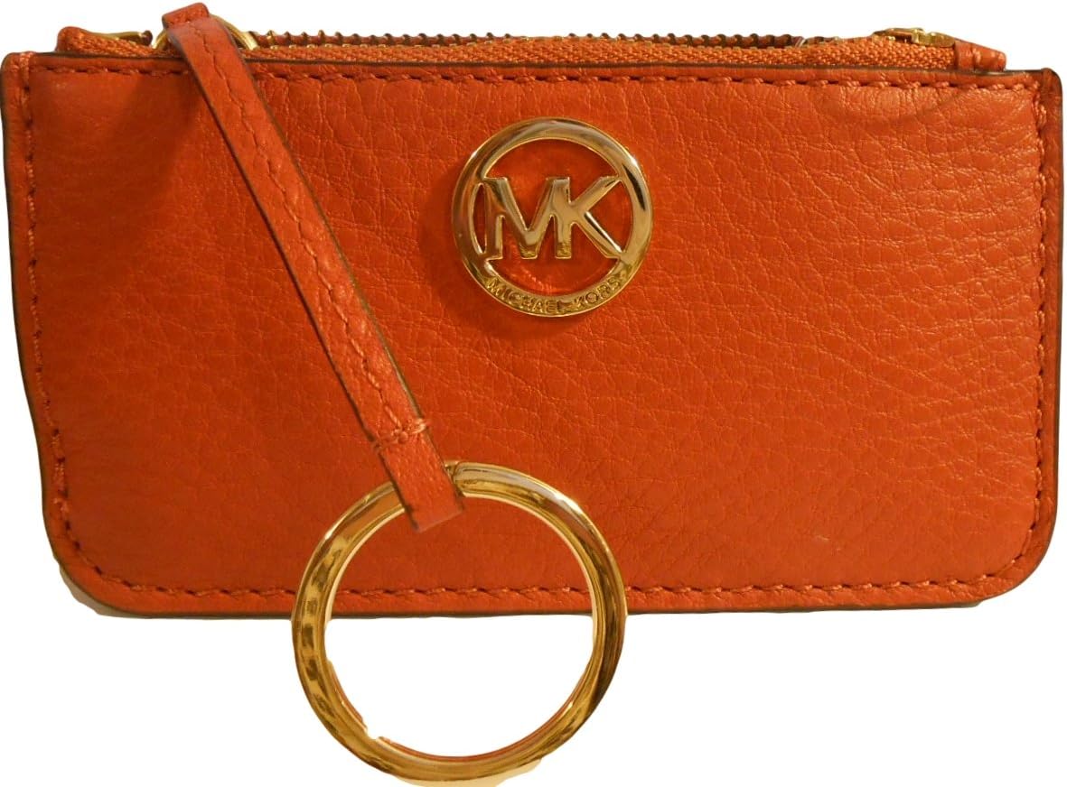 Michael Kors Burnt Orange Fulton Leather Travel Key Pouch