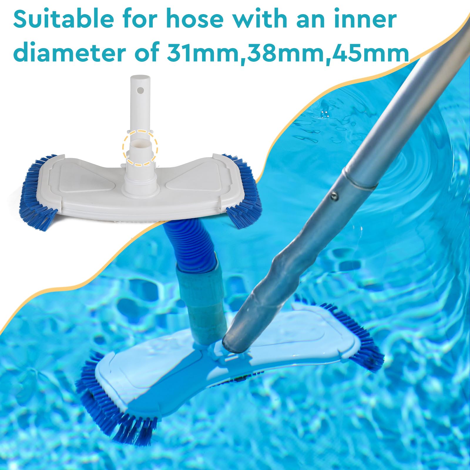 EFUTURETIME Poolsauger Bodensauger Poolreiniger manuell mit Bürsten, 7,5 m Schlauch φ38mm, 2,7 m Teleskopstange