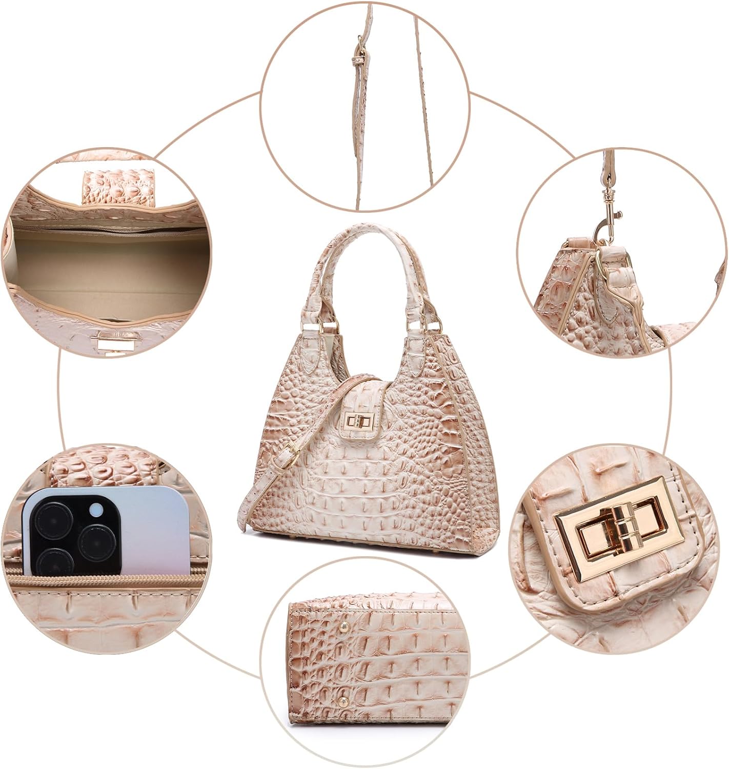 Ladies Tote Leather Bags for Women Crocodile Embossed Zipper Satchel Purse Classy Compartments Crossbody bag - Image 7