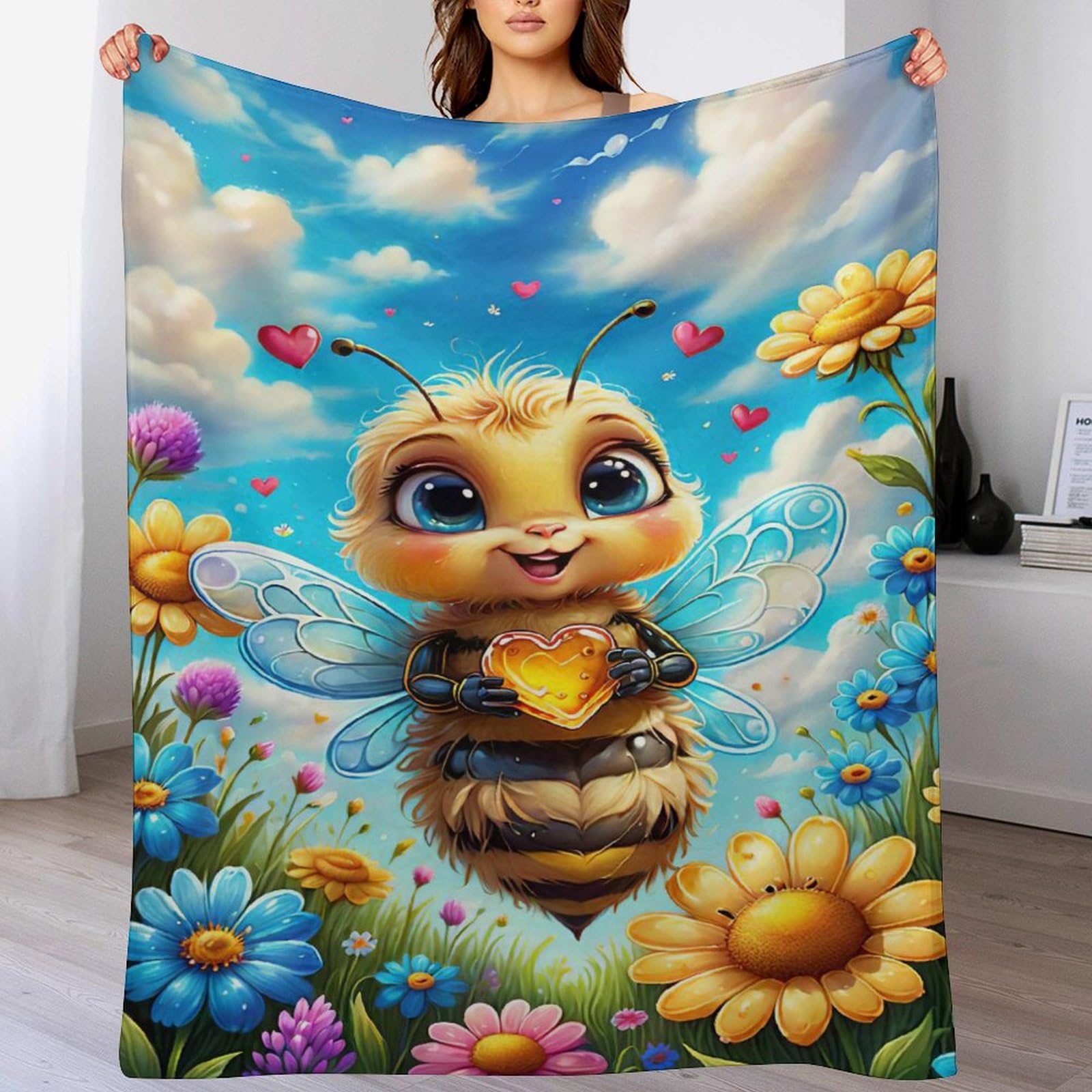 Couverture de canapé salon Cute Abeille : jeté de lit flannel 130x180 cm