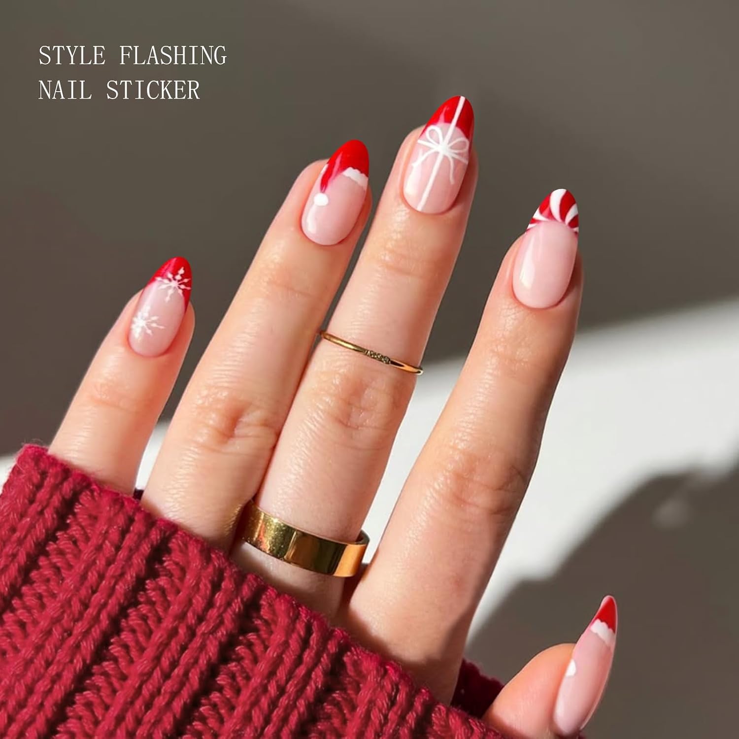 JMEOWIO Semi Cured Gel Strips Nail Art Sticker Wrap Christmas French Tip