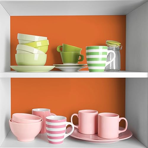 Miniatura 3 de Papel tapiz de color naranja para despegar y pegar de 17.7 x 100 pulgadas, mate, autoadhesivo, extraíble, papel adhesivo naranja sólido para