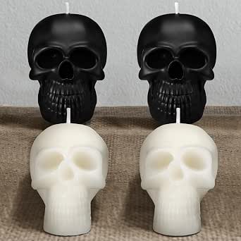 Nuanchu Set of 4 Gothic Skull Candles, Black and White