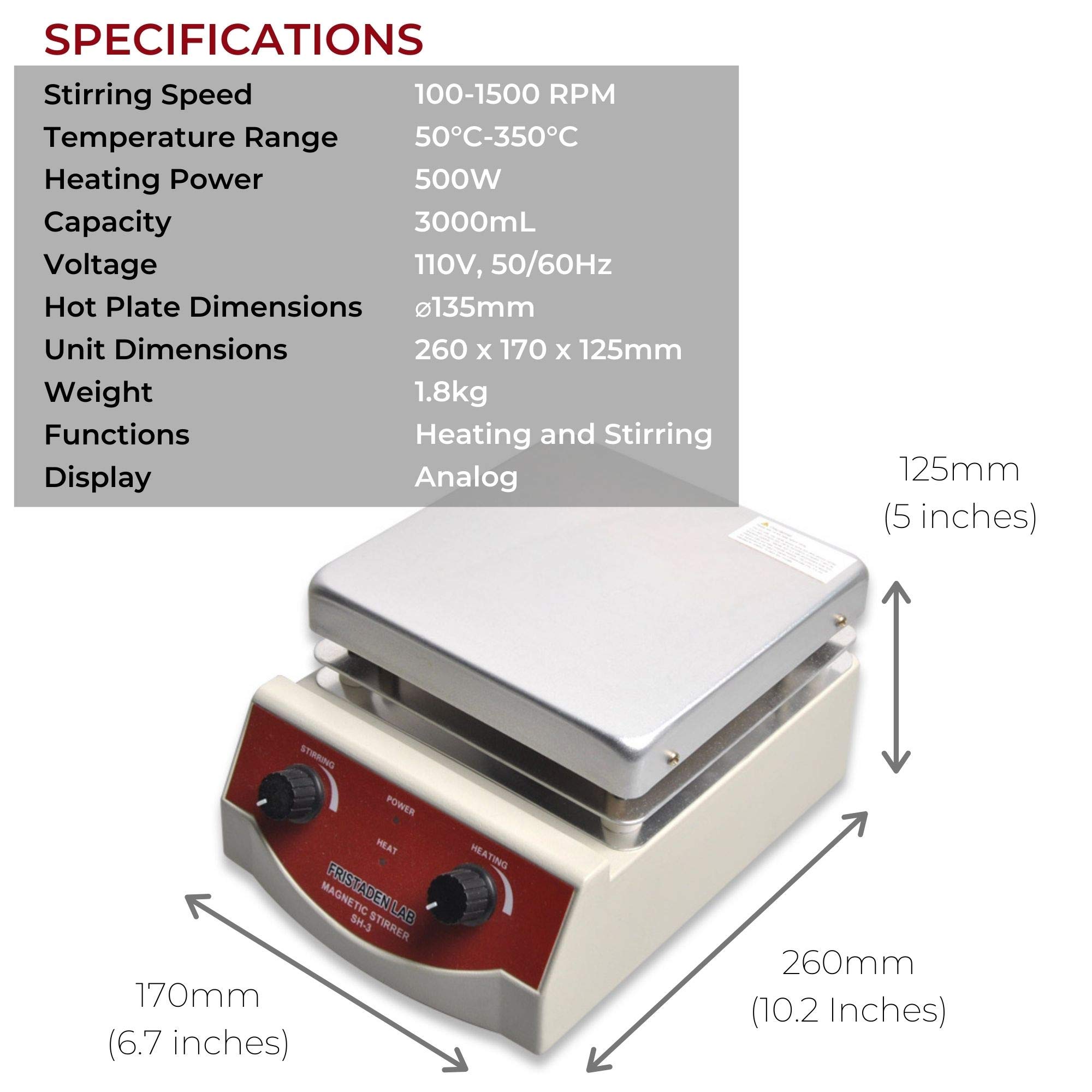 Buy Fristaden Lab SH3 Hot Plate Stirrer, 1001600 RPM, 350°C