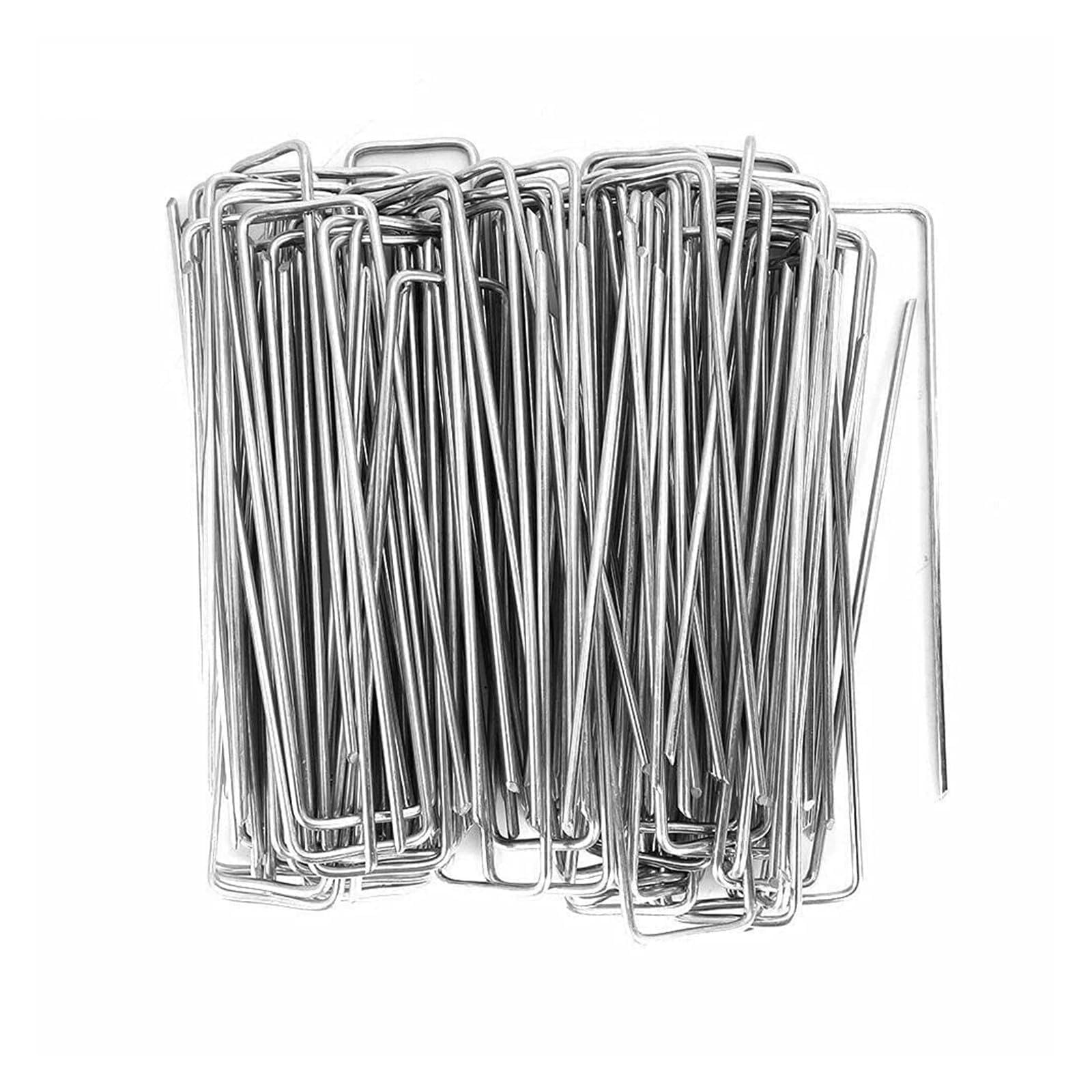 HNULGVI U-shaped garden nails Fence Tubing Stakes Sod Pins Galvanized Steel U-type Garden Staples(Silver 0.22x4x15cm,20pcs color 03)