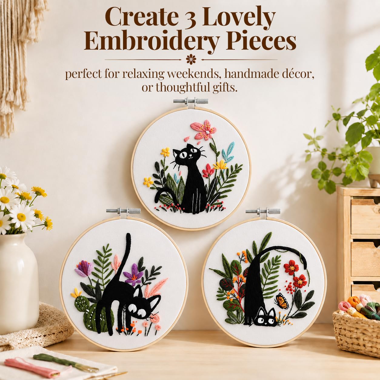 Beginner Embroidery Kit - Cat Cross Stitch Starter -2 Beginner Embroidery Kit - Cat Cross Stitch Starter -2