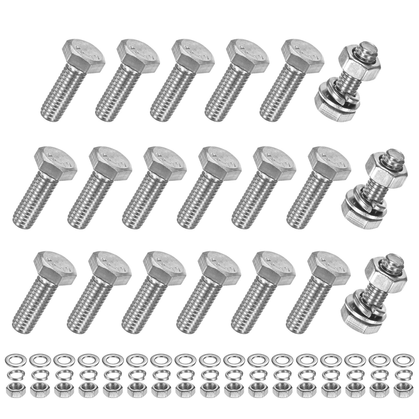 M METERXITY 20-Pack Hex Head Screw Bolt with Nuts Flat & Lock Washers M6x18mm Stainless Steel Bolts and Nuts Kit Fully Threaded Metric Bolt Assortment for Equipment/Machinery