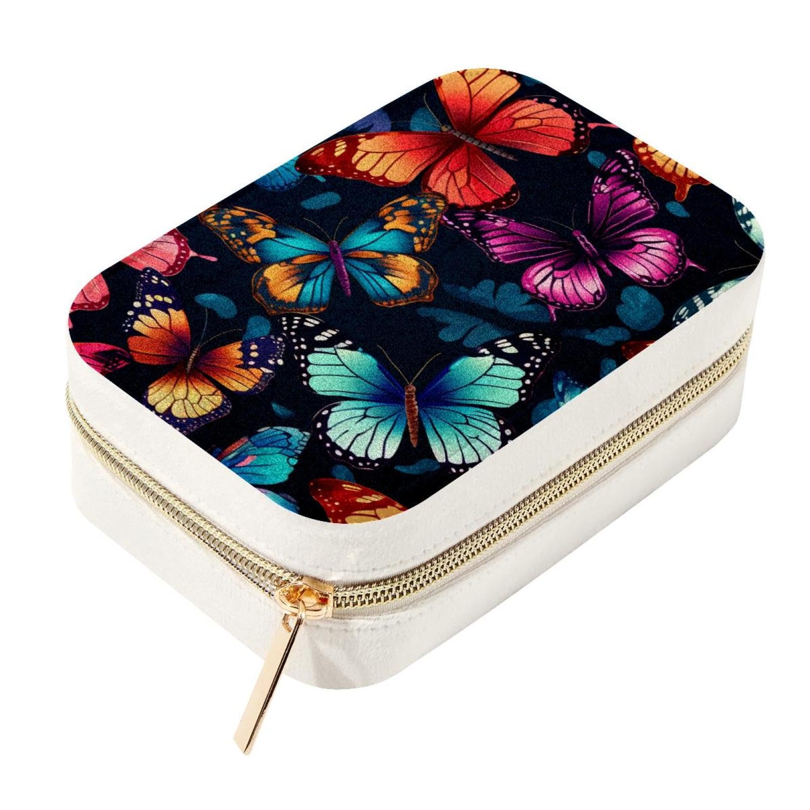 Sac de rangement de bijoux motif papillon multicolore avec fermeture zippée