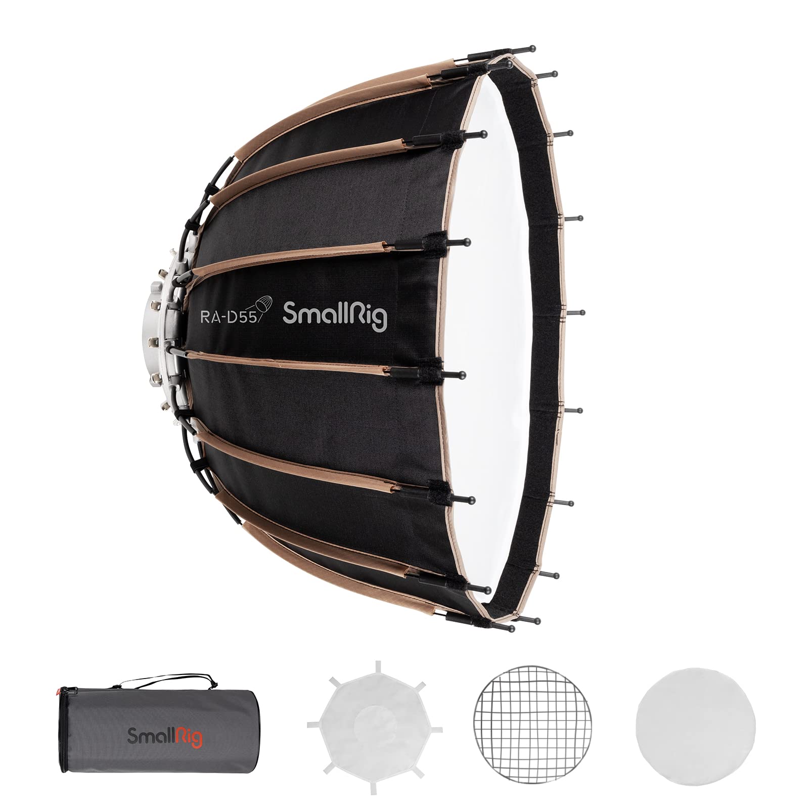 SMALLRIG Softbox Parabólico (RA-D55), 55 cm de diámetro Paraguas Softbox ligero parabólico de liberación rápida, para SMALLRIG RC 120D/RC 120B/RC 220D/RC 220B y otras lámparas de montaje Bowens - 3585