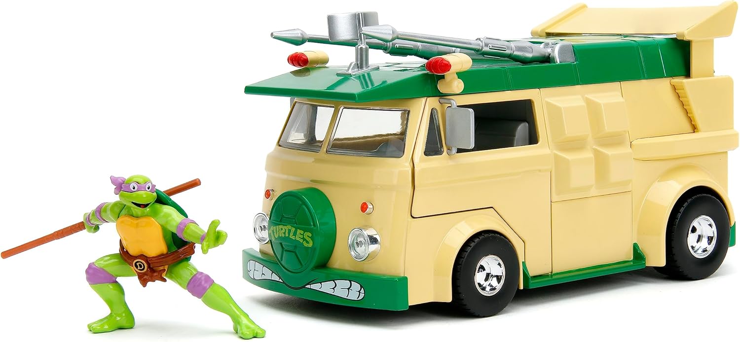Jada Teenage Mutant Ninja Turtles 1:24 Party Wagon Die-Cast Car & 2.75" Donatello Figure, Toys for Kids and Adults