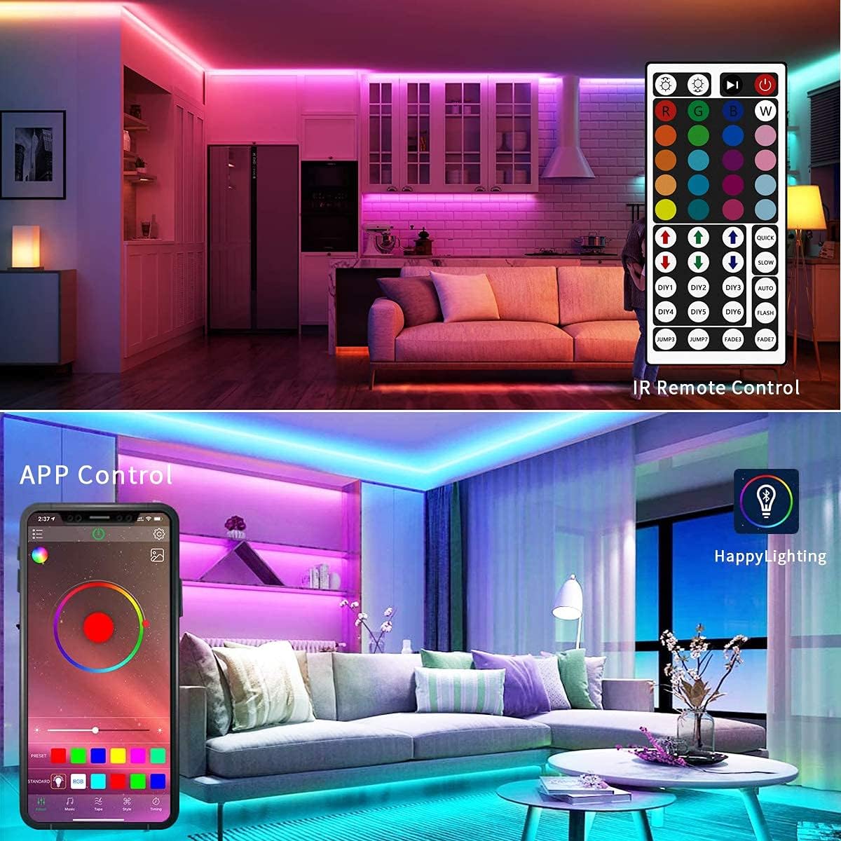 IKERY LED Strip Lights 20M with APP Control, Bluetooth APP Control Music Sync RGB 5050 LEDs Strip Lights for Home Party - Image 3