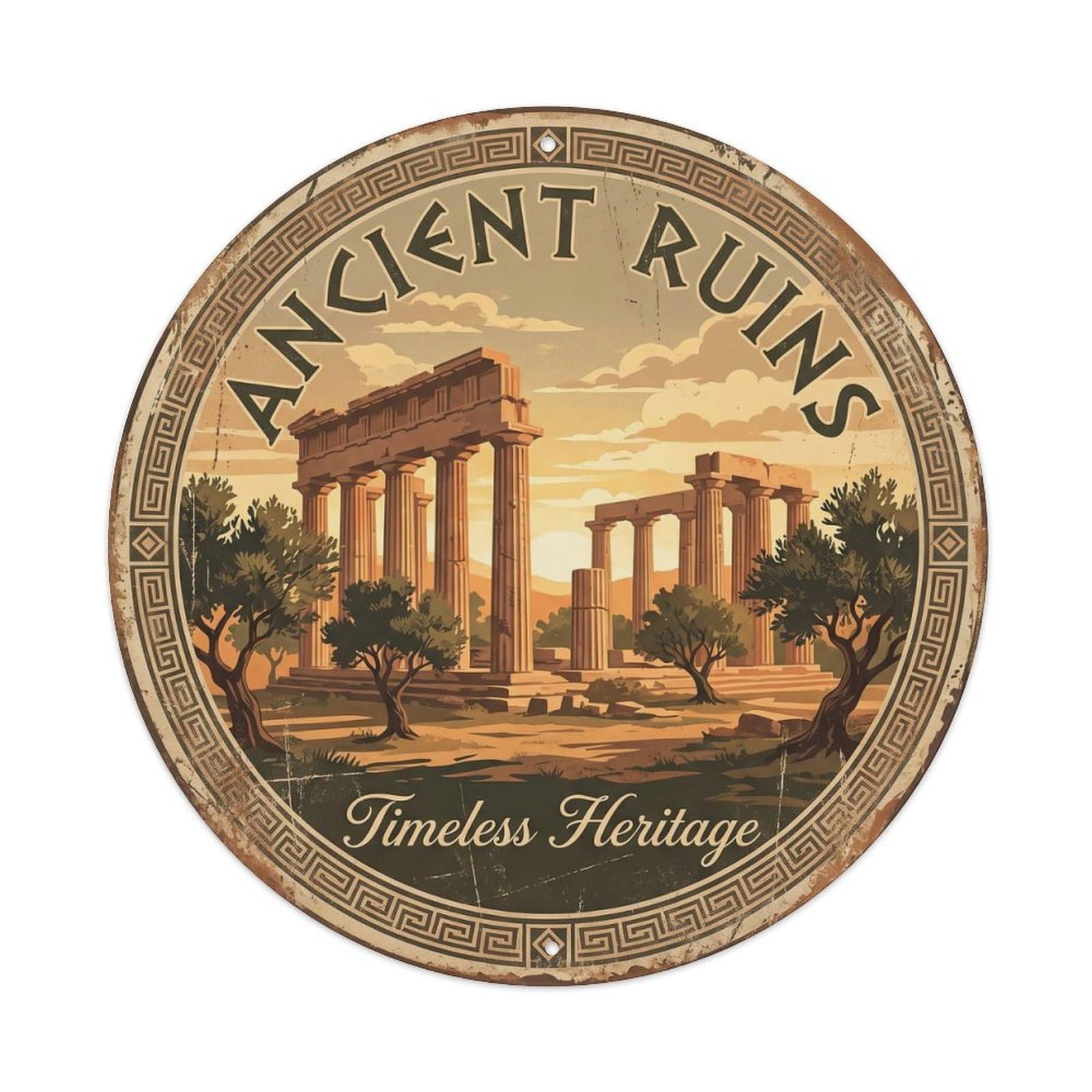 Vintage Travel Ruins Ancient Heritage Metal Tin Sign