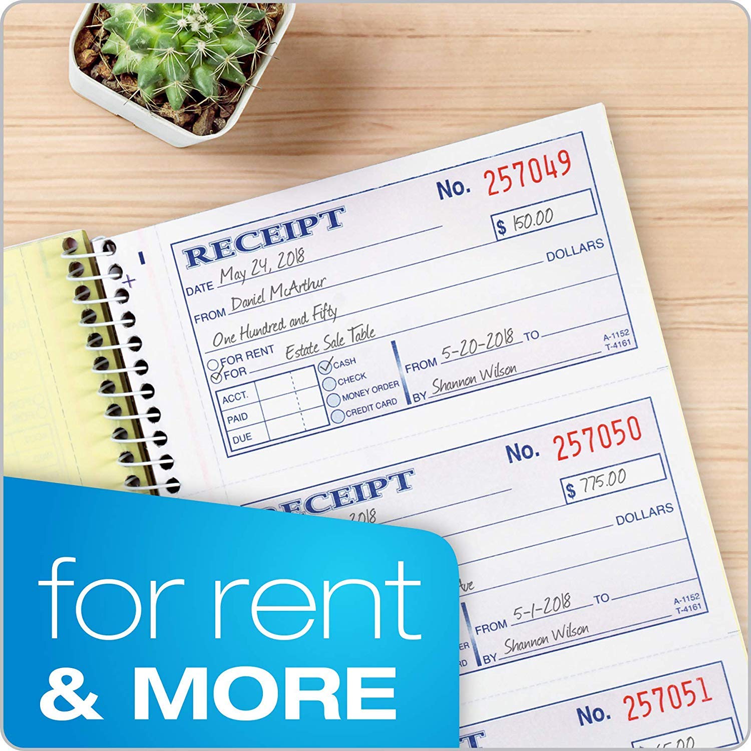 Adams Money and Rent Receipt Book, 2-part Carbonless, 5 1/10,2 x 27,9 cm rimovibile, rilegatura a spirale, 200 Sets per Book, 5 Pack Bundle