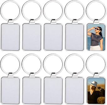 Framendino, 10 Pack Sublimation Keychain Heat Transfer Press Metal Blank Key Chains for DIY Photos Crafts Rectangle