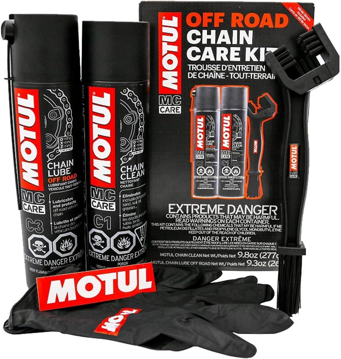 Motul Chain Care Kit Off Road - Complete Motorcycle Chain Maintenance System W/Chain Cleaner (C1) & Chain Lube (C3) MC Care System (109788)