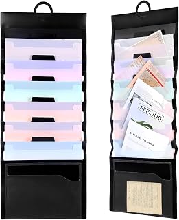 2 Pcs Wall File Organizer, 6 Removable Hanging Folders, Vertical Paper Storage for Home Office Classroom, Letter/A4 Size