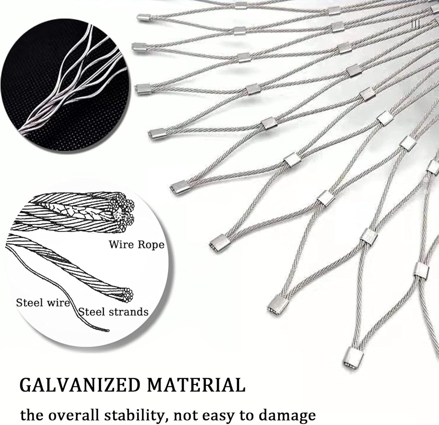 304 Stainless Steel Rope Net - Flexible Woven Wire Mesh Garden Fence for Balcony & Outdoor Safety - Pet Protection Netting, 2.8m High x 25m Long (9.18ft x 82.02ft)