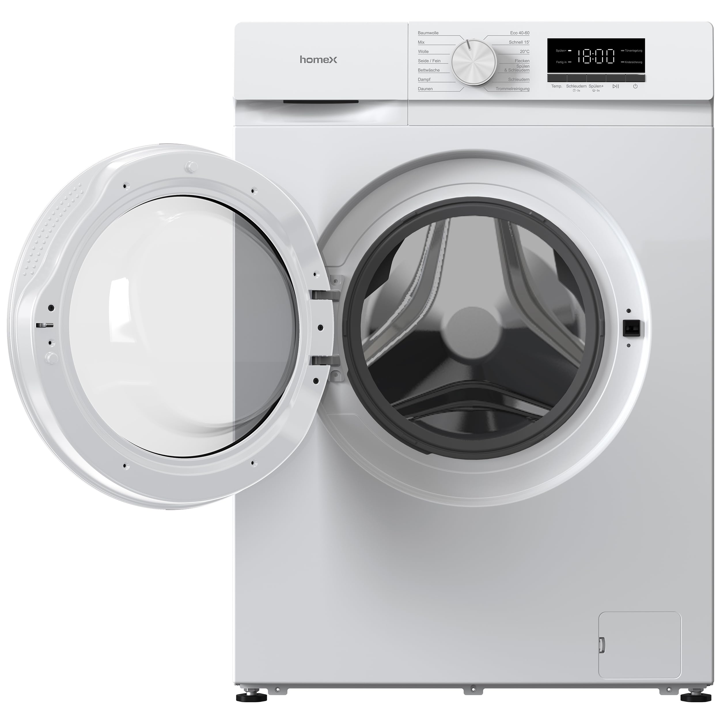 homeX Waschmaschine 6kg Frontlader 1000 U/Min Energieklasse A AquaStop Inverter Motor 14 Programme 74 dB 39 cm Tiefe 90°C weiß WF610K1A-W