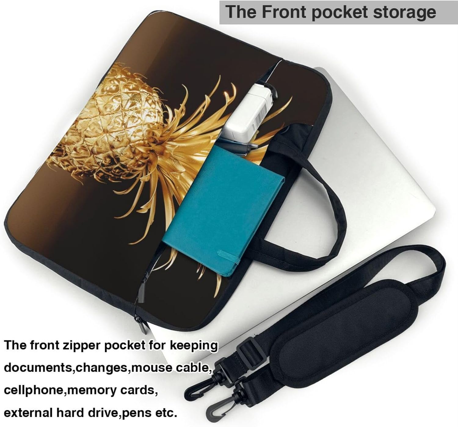 Gold Pineapple Print Laptop Tote Bag Travel Bag Business Computer Bag Work Bag for Men Women