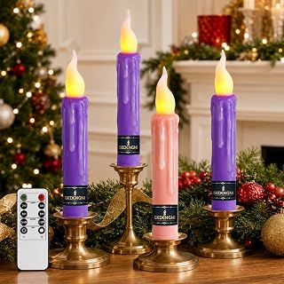 Flameless LED Taper Candles with Remote, Real Wax Battery Operated Candlesticks with Timer & Flickering, 7 Inch Window Candles for Advent Wedding Christmas Thanksgiving Home Decor, 4 Pack