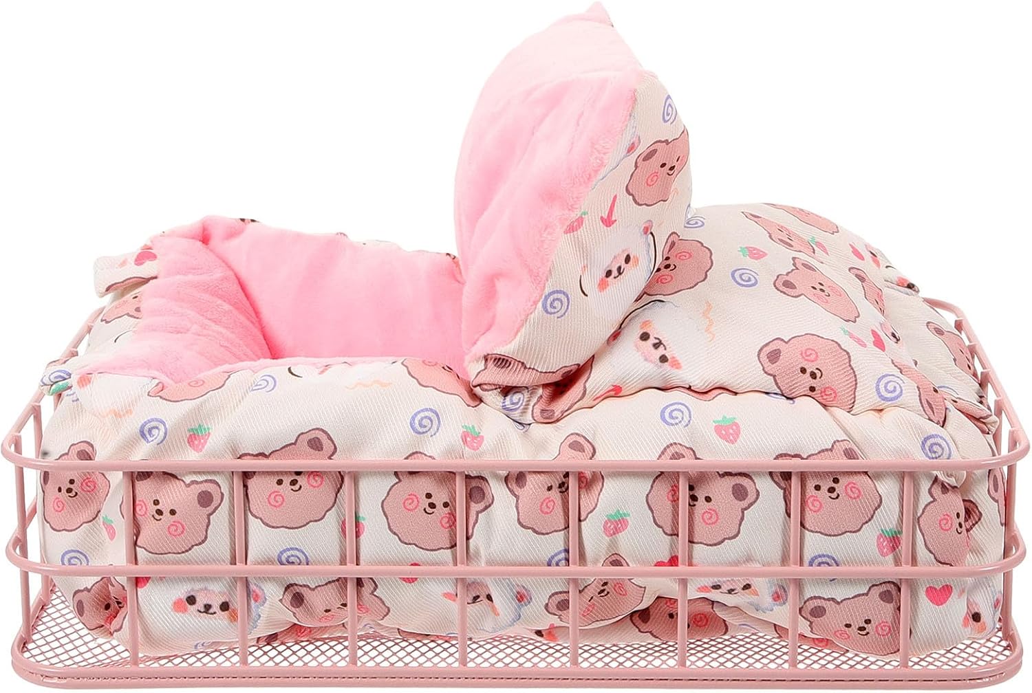 VOSAREA Iron Hamster Platform Bed with Pink Metal Frame and White Plush Nest, 2pcs Small Animal Cage Sleep Ledge for Hamsters, Squirrels, Chinchillas, Indoor Pet Habitat