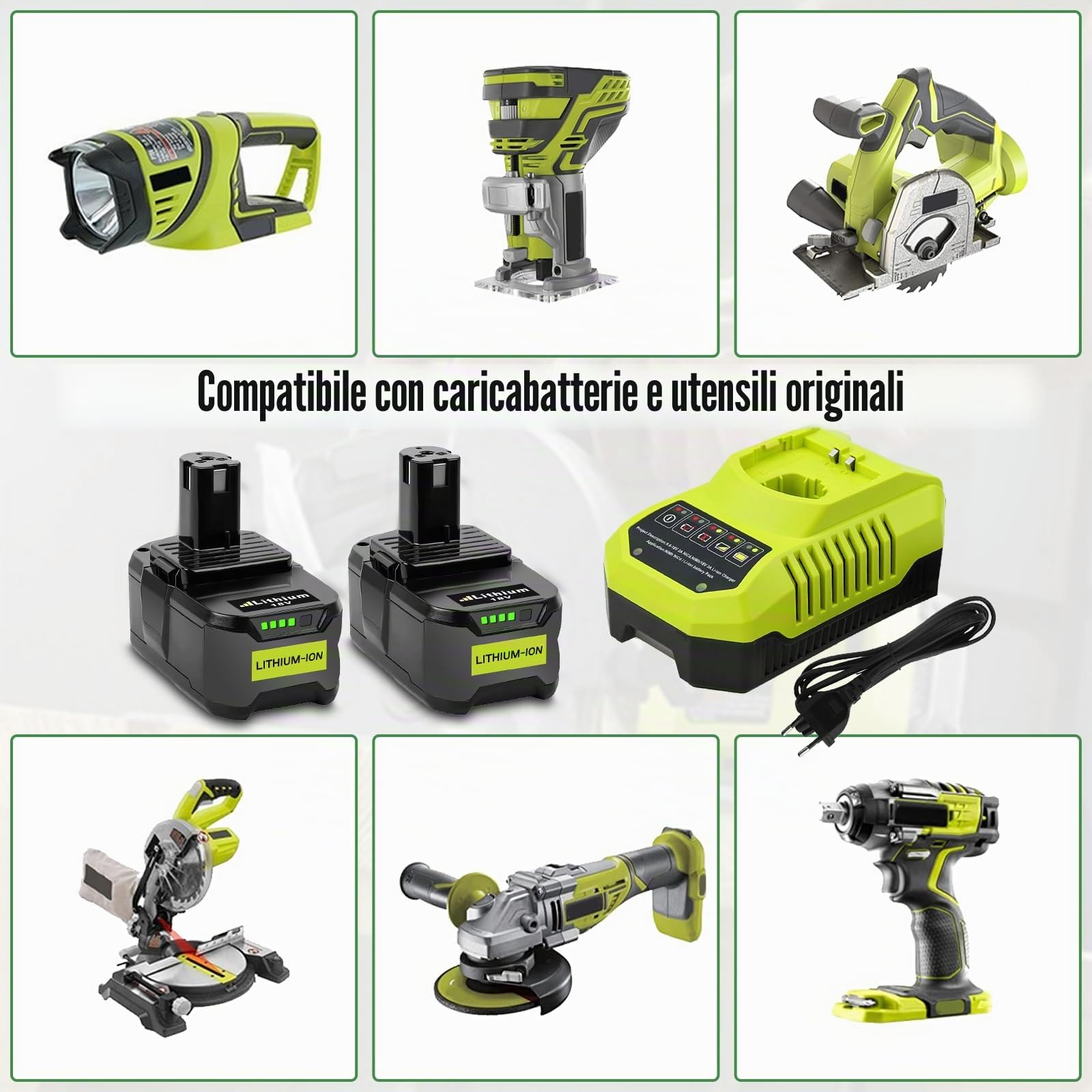 Ricambio Batteria per Ryobi 18V 5.5Ah e BCL14181H 9.6V-18V Caricatore RB18L50 RB18L40 RB18L30 RB18L25 RB18L20 RB18L15 P108 P18900 P1900 P191 P192 ecc