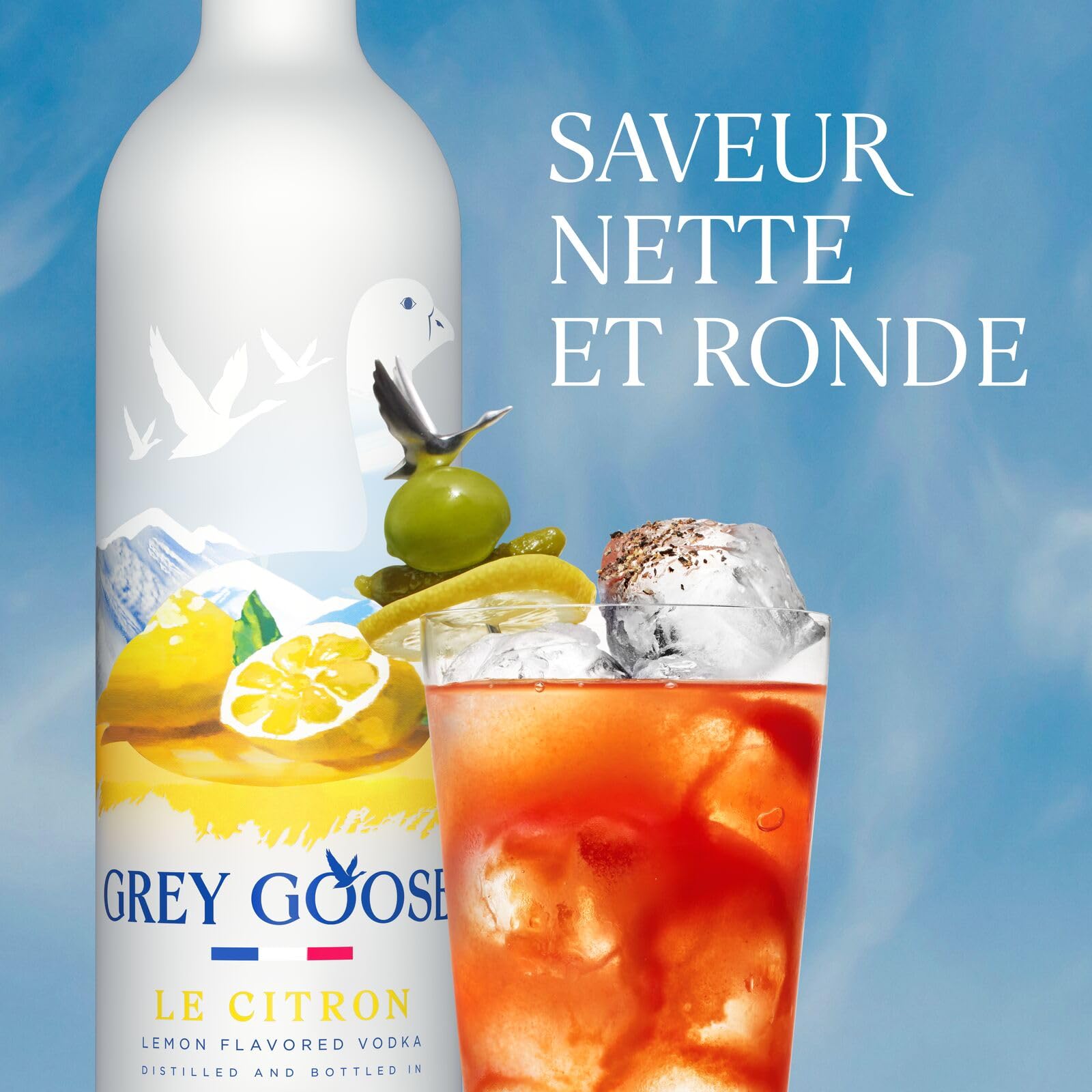 GREY GOOSE Le Citron, 40% vol., 70 cl/700 ml, Vodka premium aromatisée au citron, fabriquée en France à partir de vodka GREY GOOSE et d’essence naturelle de citron de Menton en France