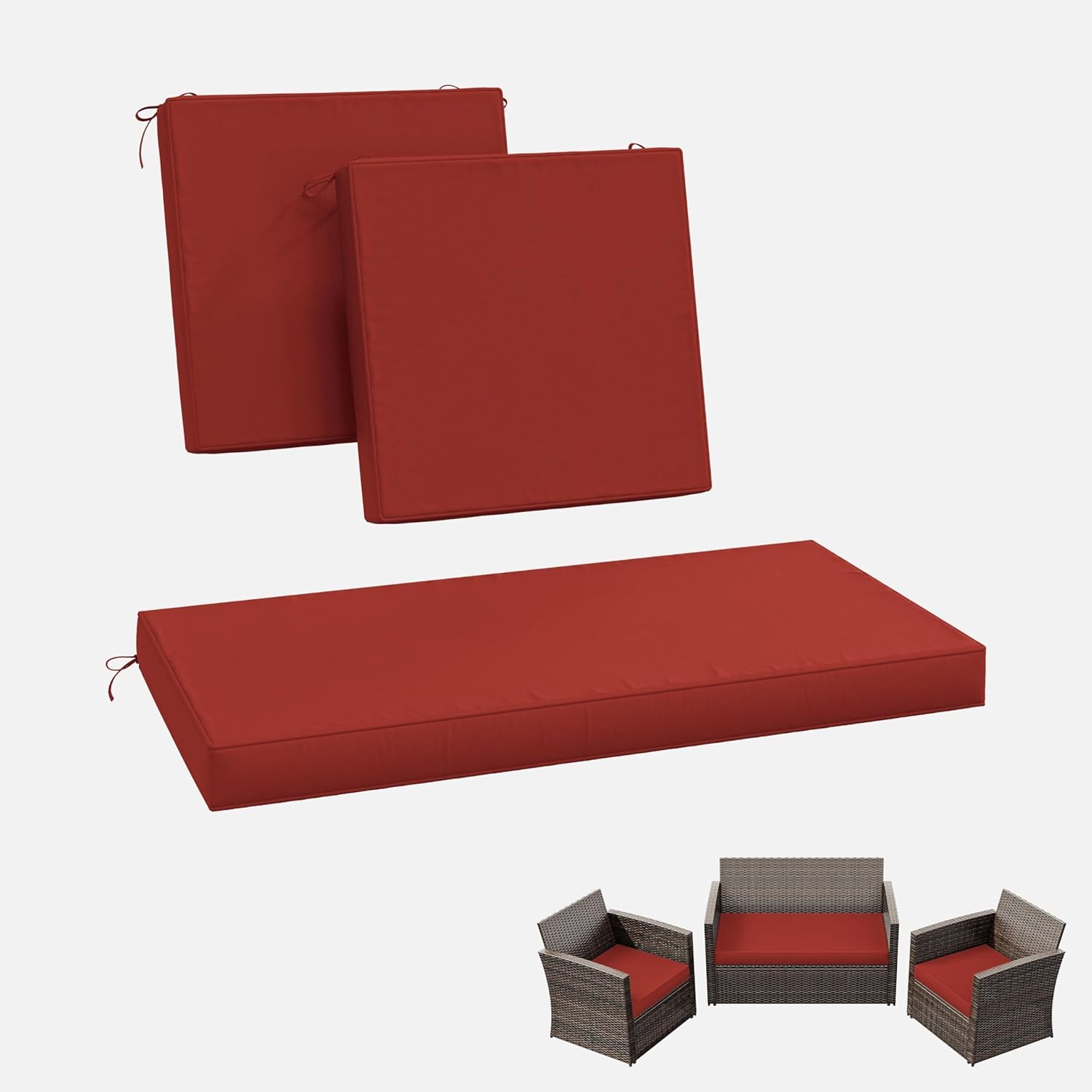 3 Pack Outdoor Replacement Cushions,36L x 18W x 3H,18L x 18W x 3H inch, High-Elastic Replacement Sponge for 4-Seater Water-Resistant Patio/Sofa with Removable Covers (Red)