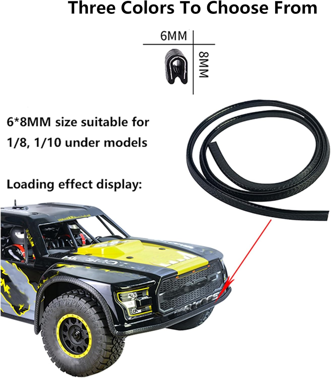 FLMLF Rc Car Body Shell Edge Protection Strip for 1/8 1/10 Tarxxas TRX-4 D90 Crawler Car Axial SCX10 CC01 RC4WD (Black 1M 6X8MM)