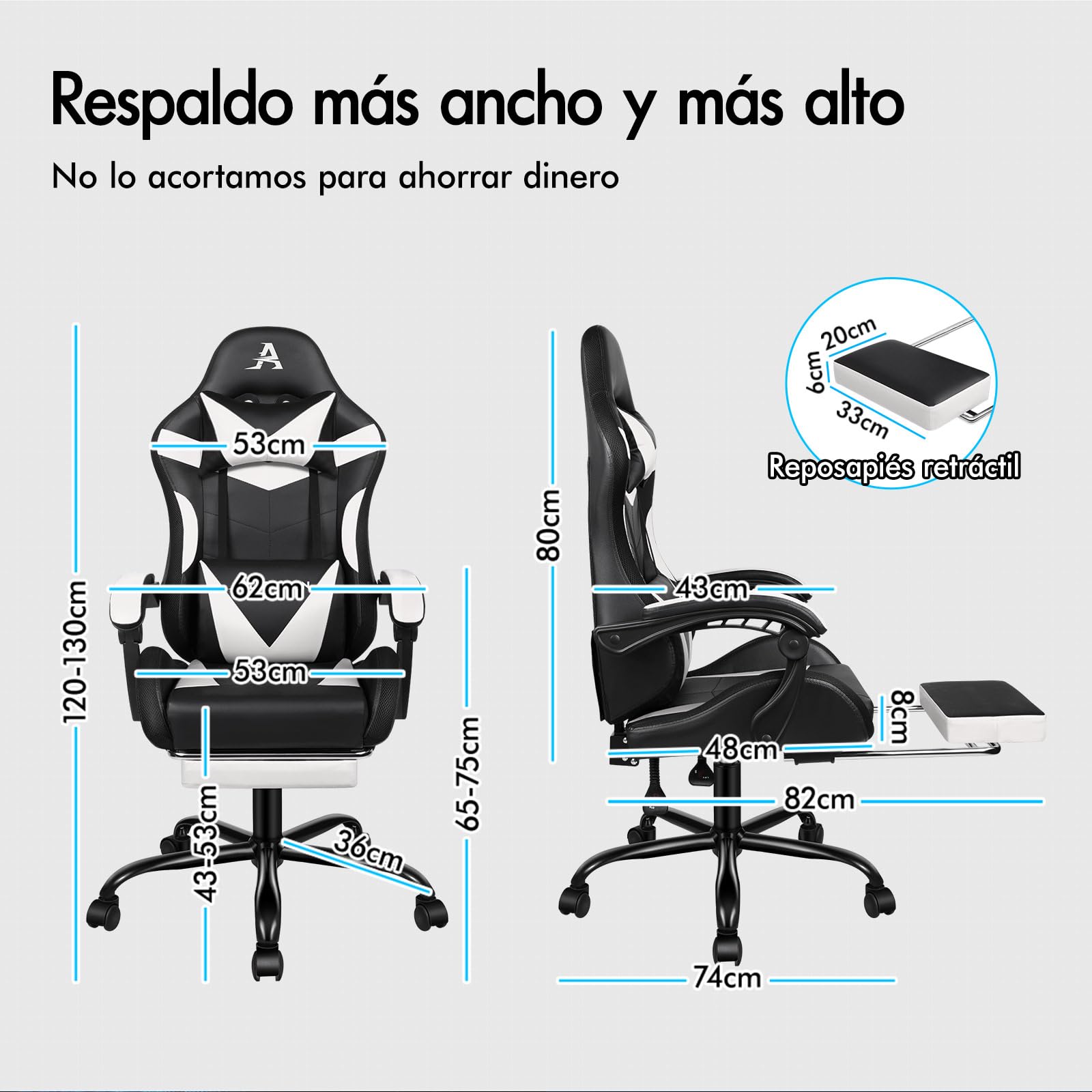 ALFORDSON Silla Gaming con Masajeador y Luces LED, Silla Gamer Ergonómica para Escritorio, Altura Regulable Cadeira con Apoyo Lumbar y Reposacabezas, Respaldo Inclinable hasta 150°, Cuero PU(Blanca)