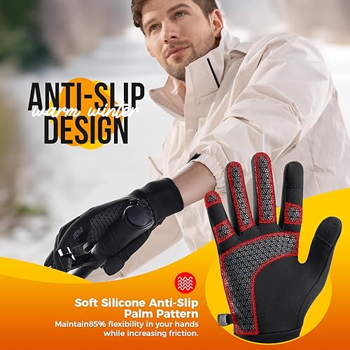 Miniatura 5 de Benirap Guantes de invierno para hombres y mujeres, cálidos para pantalla táctil, resistentes al viento, guantes térmicos para ciclismo, correr,