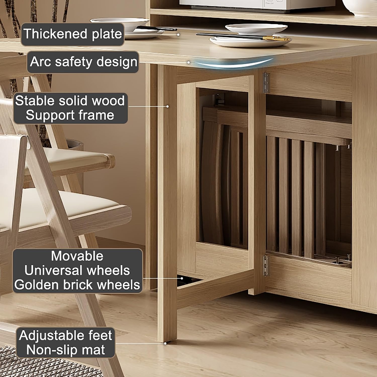Extendable Drop Leaf Wood Table Folding Dining Versatile Collapsible Extension Table with Wheels for Kitchen Dining Living Room Small Spaces.(Wood,63x31.5x29.13in)