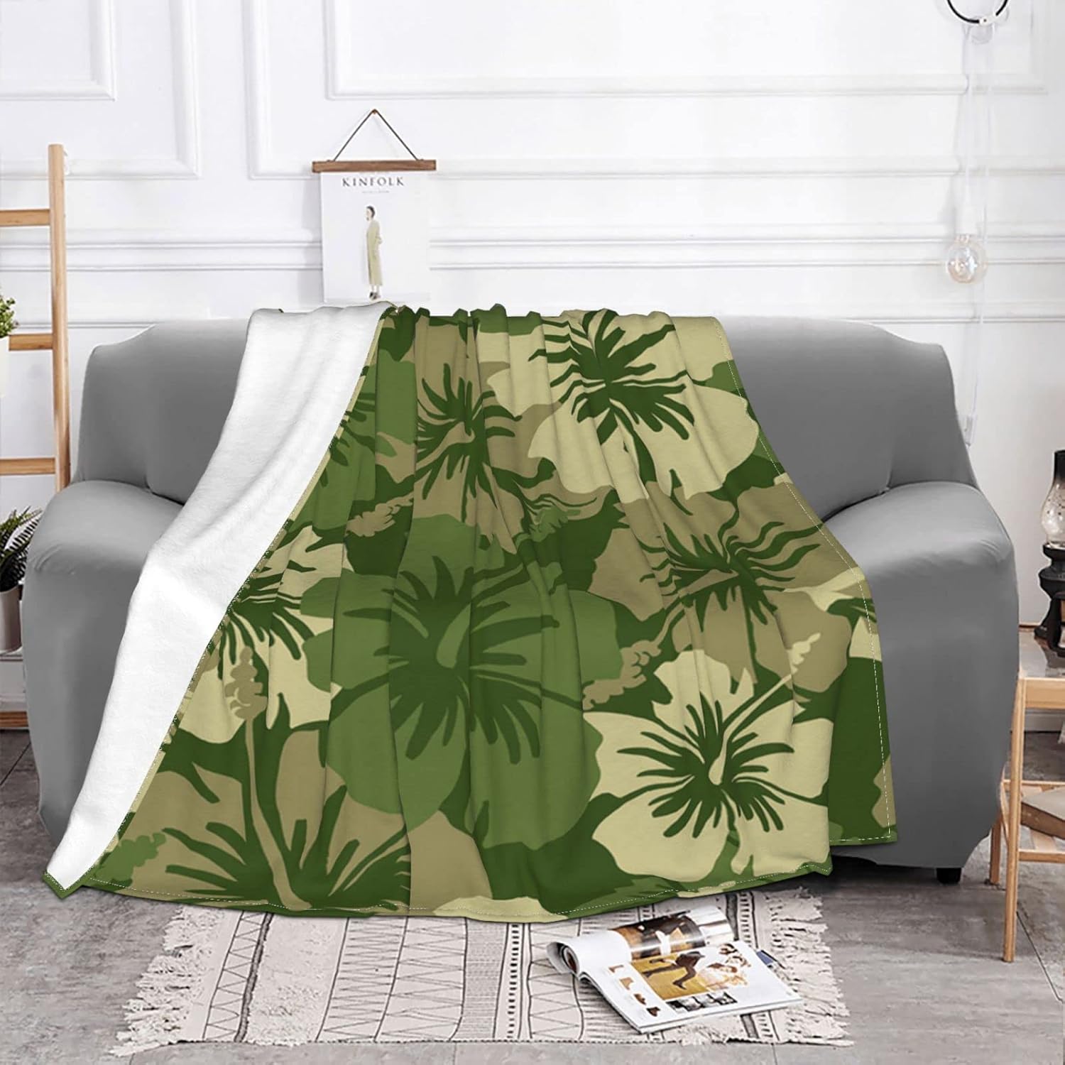 Hibiscus Olive Blanket Ultra Soft Micro Fleece Blanket Throw for Couch Sofa Bed