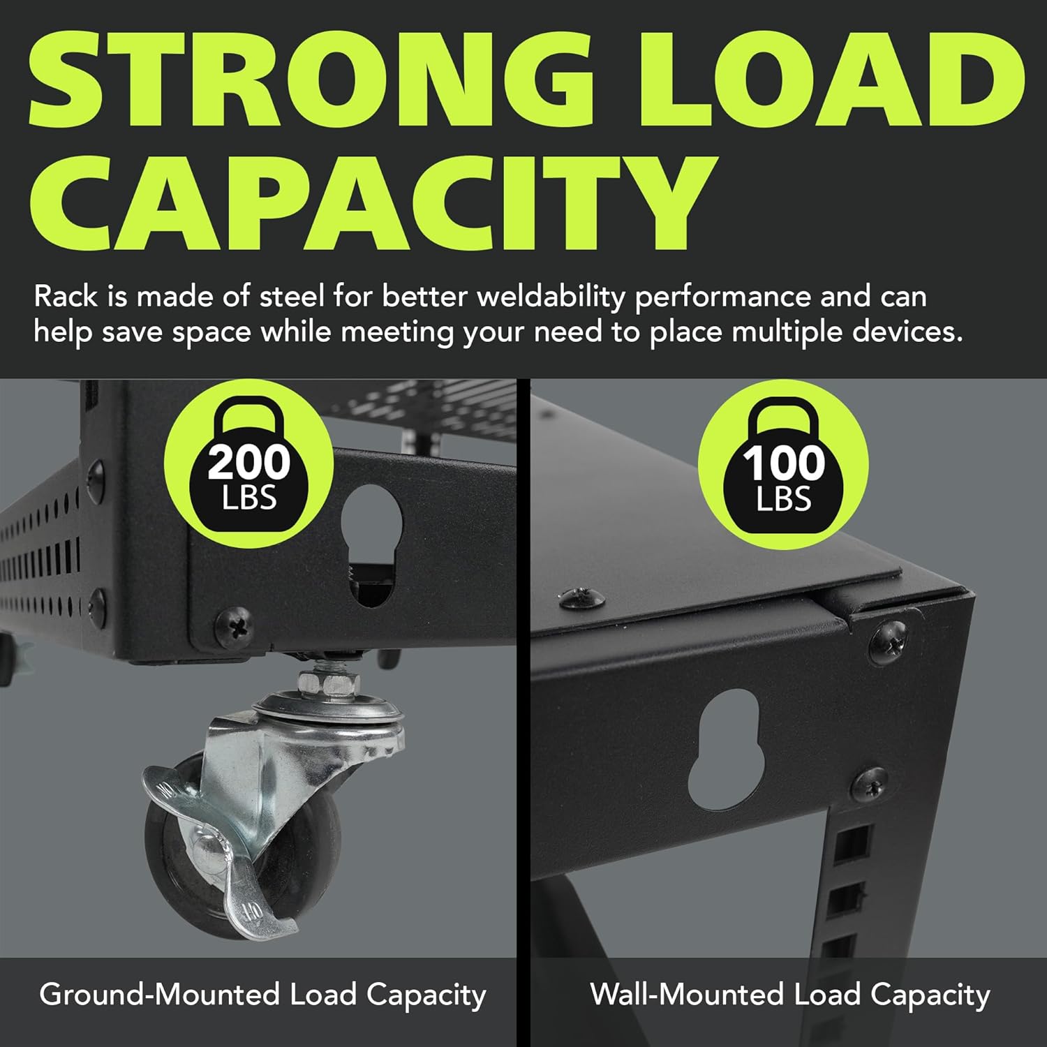 Pearington 12U Open Frame Server Rack, 23''-40'' Adjustable Depth, Free Standing or Wall Mount, 4 Post AV Rack with Casters, Holds Networking IT Equipment AV Gear Router Modem