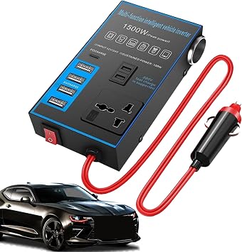 1500W Car Power Inverter, USB Charging Ports 12V/24V Universal Converter, Office Car Charger Inverter with USB C, Fast Charging Voltage Converter Compatible for Tablets Phones