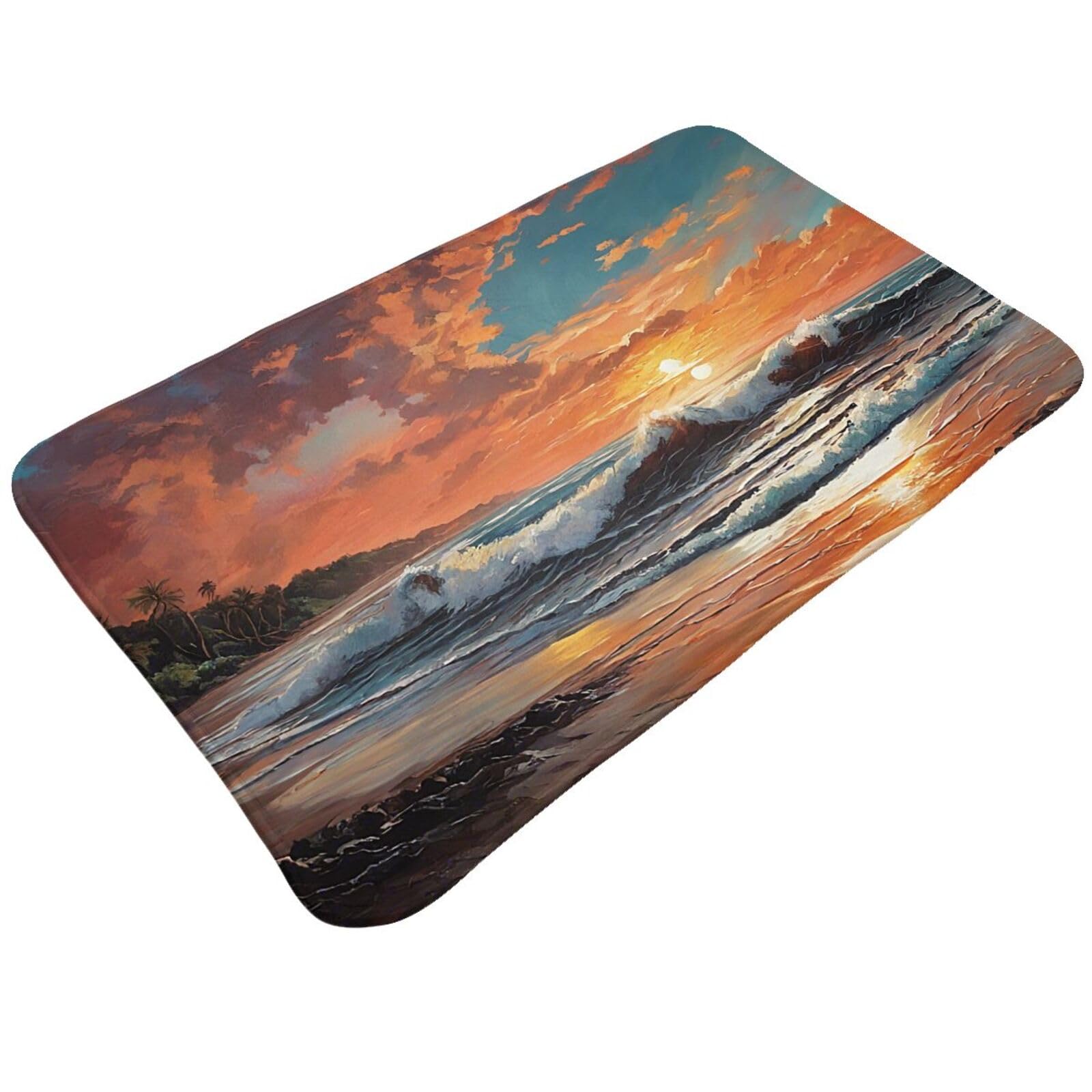 Beach Sunrise Print Living Room Bathroom Kitchen Anti Slip and Absorbent Carpet, Indoor Entrance Door Muddy Floor Mat, Ultra Soft Washable Carpet 21x31.5 Inches
