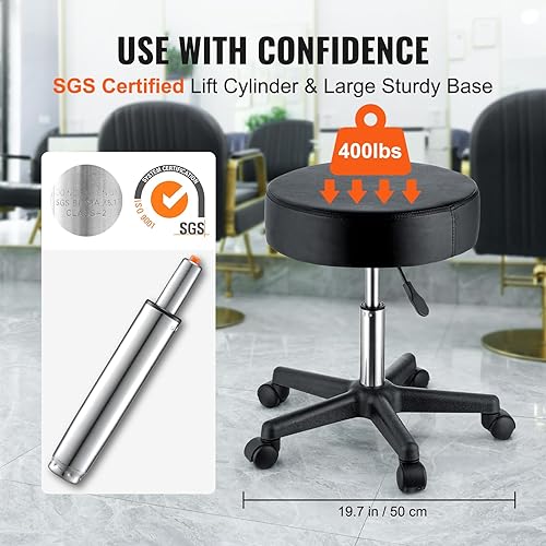 Miniatura 4 de VEVOR Taburetes rodantes con ruedas, capacidad de peso de 400 libras, taburete de altura ajustable con cojín de asiento ultra grueso, silla