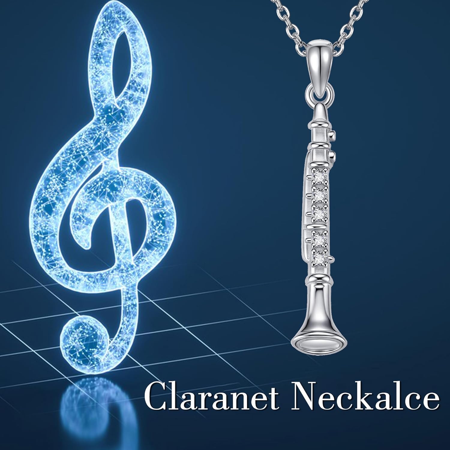 Clarinet Necklace S925 Sterling Silver Music Clarinet Pendant Necklace Musical Instrument Jewelry Gifts for Women Men